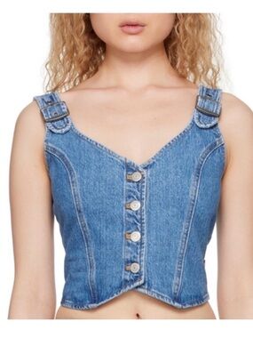 Levi's Blue Denim Button-Front Crop Top